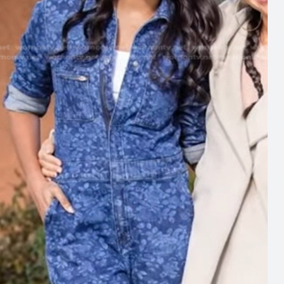 Free people denim jumpsuit boiler suit floral blue New XS overalls - Picture 10 of 16